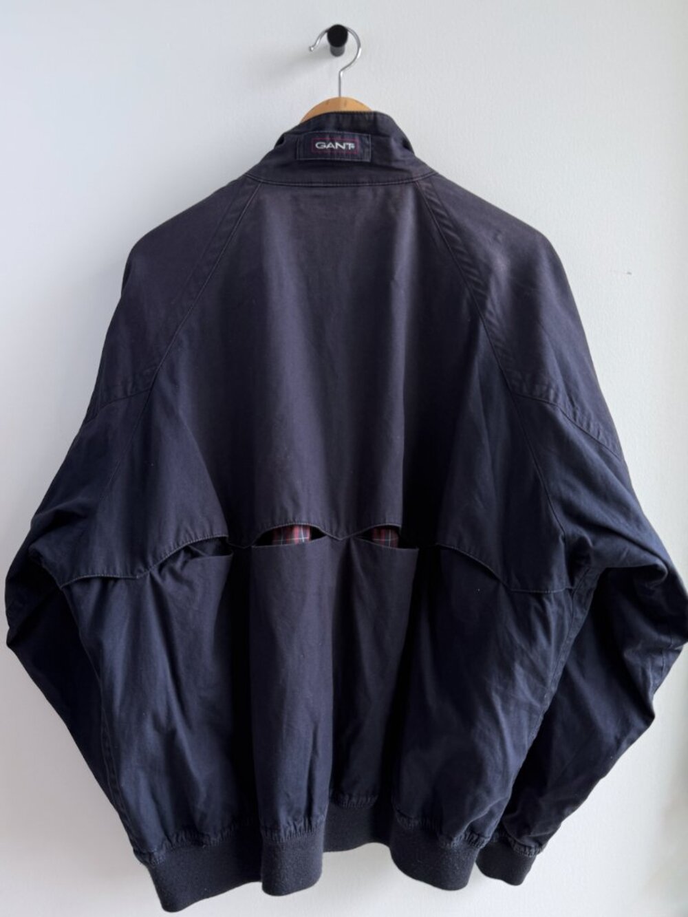 Gant Harrington Jacket Navy Cotton Tartan Plaid Lined Vintage 90s Bomber XL - Picture 2 of 10